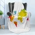 thumbnail image 4 of Map Soft Flannel Fleece Throw Blanket, Continents of World in Vibrant Watercolors Graphic Design International Theme, Cozy Plush for Indoor and Outdoor Use, 70" x 90", Multicolor, by Ambesonne, 4 of 5
