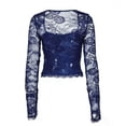 thumbnail image 5 of ClodeEU Women's Square Neck Long Sleeve Top with Lace Cutout Patchwork ,Casual Blouse for Summer Dark Blue,Womens Plus XS, 5 of 8