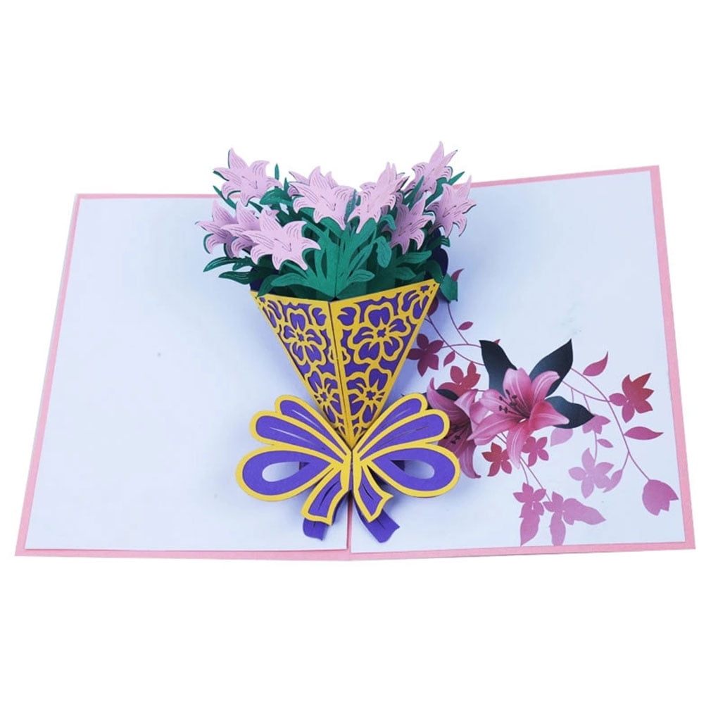 3D Pop Up Card Flower Greeting Cards Handmade Birthday Wedding Invitation 
