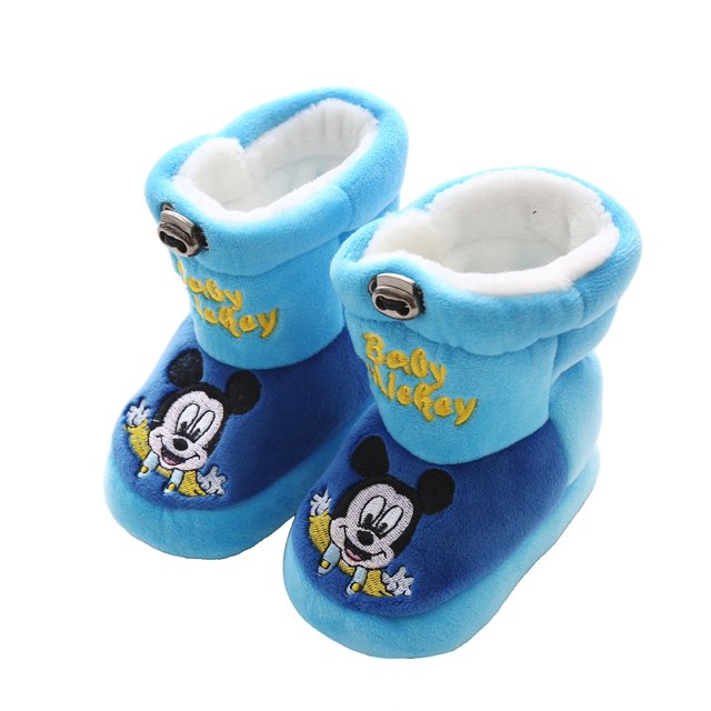 Zapatos de invierno de Disney para recién nacidos, niños, niñas, bebés, bonitos dibujos animados, fondo suave, cálidos, más terciopelo, zapatos de algodón de 0 a 1 años, plantilla de 12cm Gao Jinjia LED
