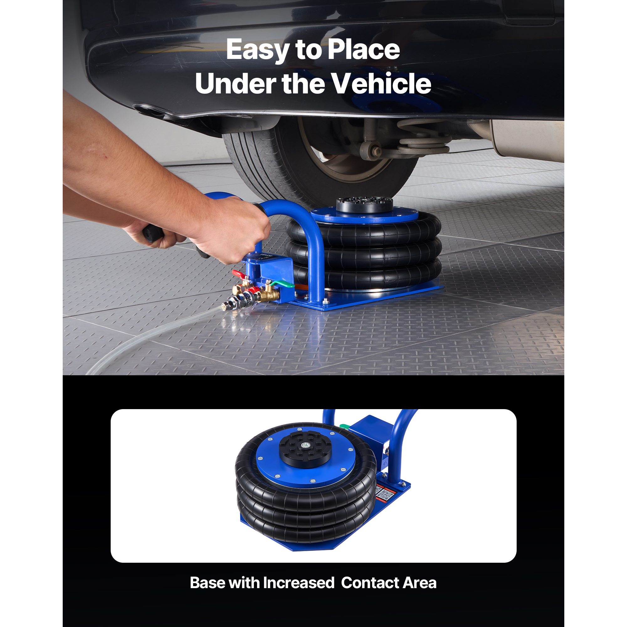 KFFKFF 3 Ton Air Jack, Triple Bag Pneumatic Lifting Tool, Supports Up to 6613 lbs, Lifts to 17.7 inches, Fast Operation in 1-6 Seconds, Compact Handles for Vehicle Repairs and Garage Use