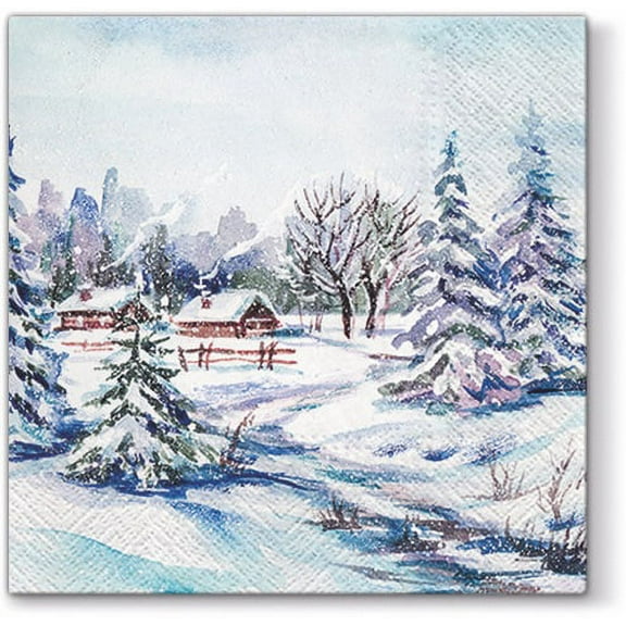 Winter Snowy Village Landscape 40pcs - Christmas Paper Lunch Napkins