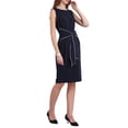 thumbnail image 4 of INSPIRE CHIC Womens Contrast Color Pencil Dresses Zipper Neck Tie Waist Sheath Dress S Deep Blue, 4 of 5