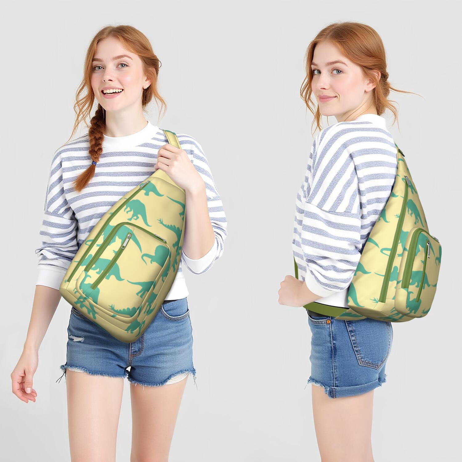 Retro Dinosaur Print Sling Backpack – Lightweight Crossbody Bag for Hiking, Travel & Daily Adventures