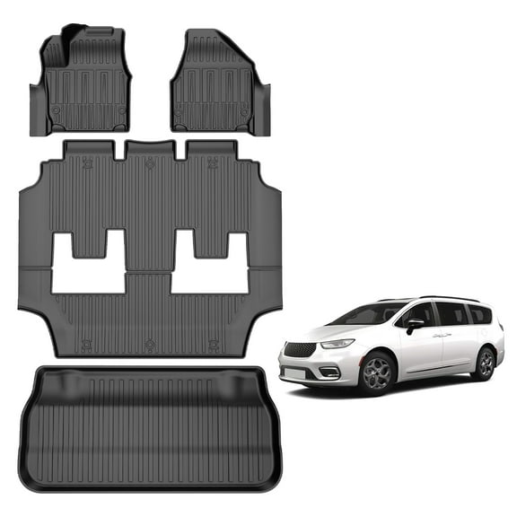 DIKSOAKR Floor Mats & Cargo Liner Fit for 2017-2026 Chrysler Pacifica 7-Seats Model (Non Hybrid&Non Pinnacle) & 2020-2026 Voyager Custom All-Weather Protection Full Set TPE Floor Liners