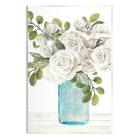 Stupell White Blossoms Country Jar Botanical & Floral Painting Wall Plaque Unframed Art Print Wall Art