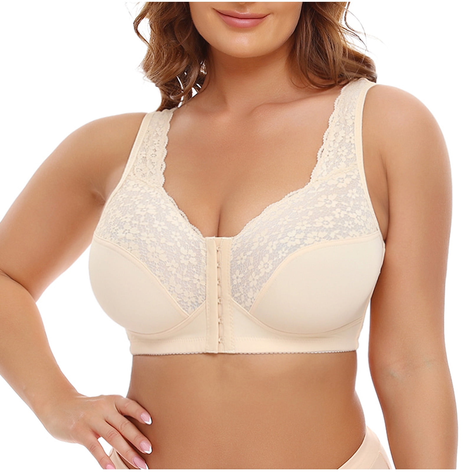 Plus Size Bras for Women, Comfort Wireless Bras with Support and Lift,  Front Closure Bras for Women Plus Size, Beige, XX-Large