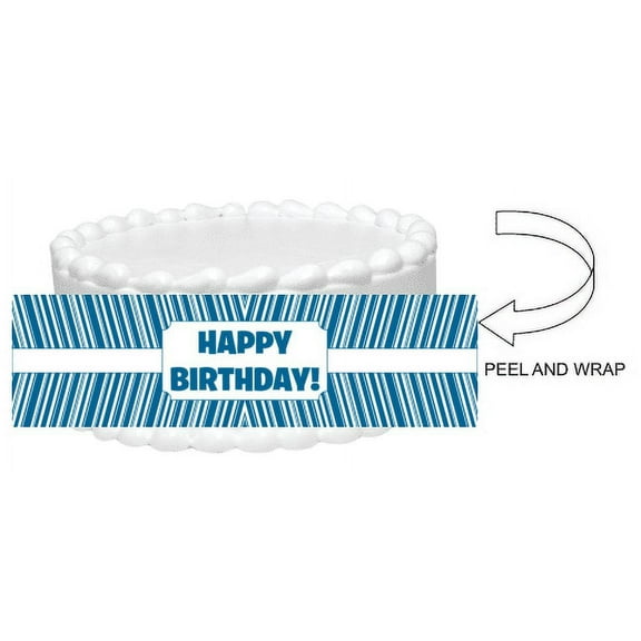Men's Happy Birthday Peel and Stick Edible Cake Image Wrap Ribbon