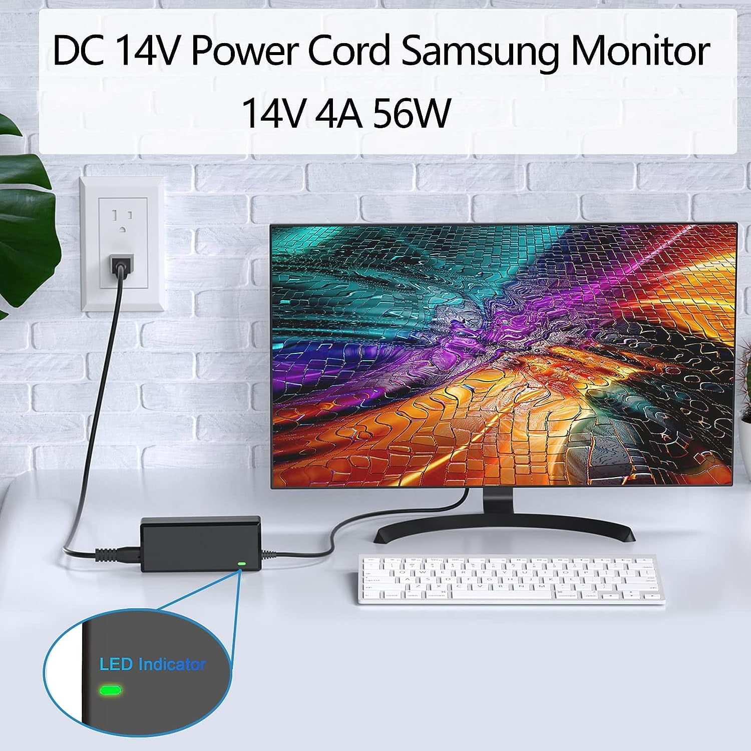 for Samsung Monitor Power Cord DC 14V 4A for Samsung SyncMaster 32” 27" 24" 22" 23" 20" 19" 18" 17" 15” Screen LED LCD TFT Monitor TV Power Supply Cord