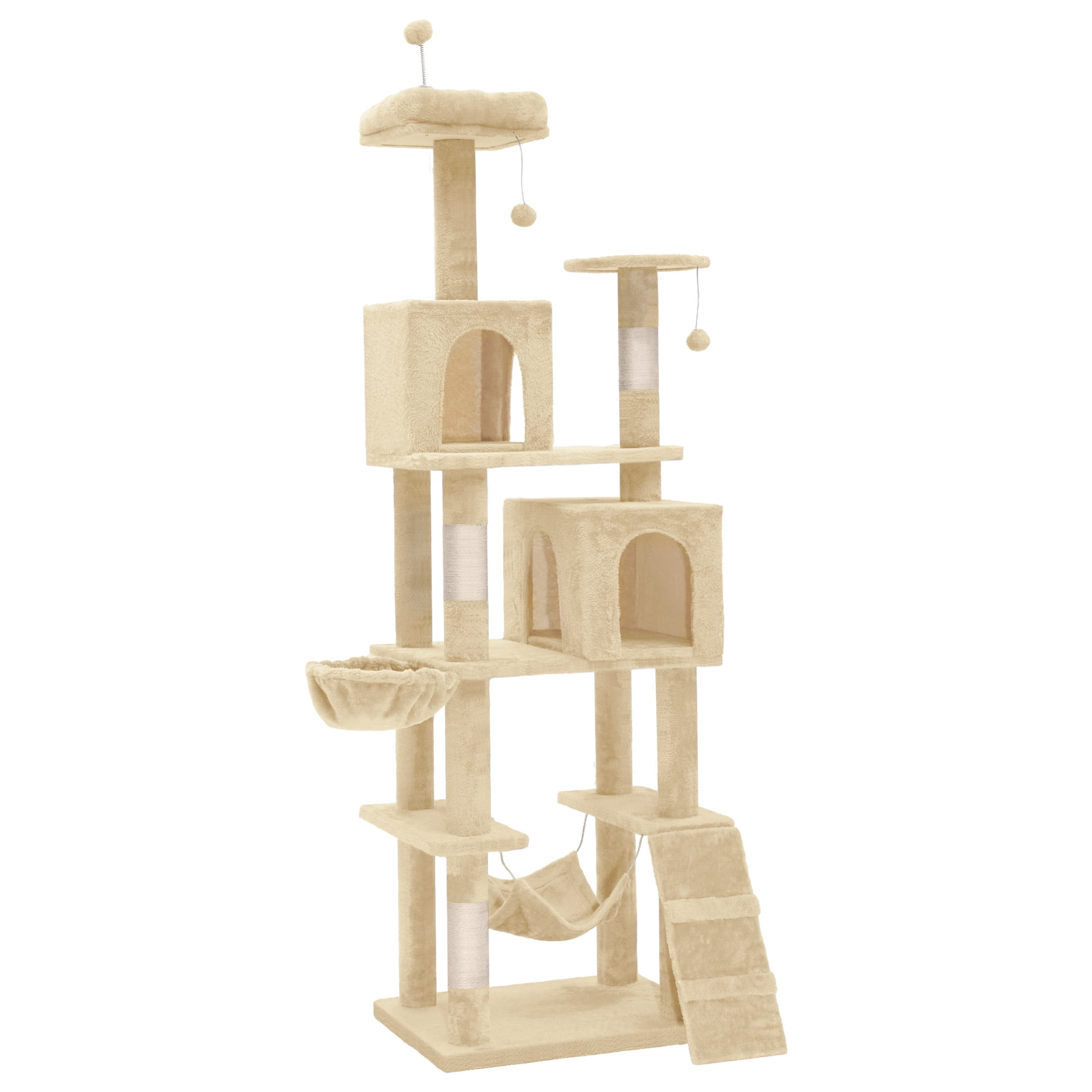 Uforic 75"Cat Tree Tower for Large Cats,Multi Level Play Tower Condo  with Scratching Posts&Hammock, Beige