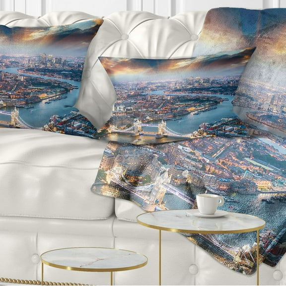 Designart Aerial View of London at Dusk - Cityscape Photo Throw Pillow - 12x20