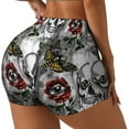 thumbnail image 2 of Kdxio Skulls Roses Print Workout Shorts for Women Seamless Soft Smooth Gym Yoga Scrunch Active Shorts, 2 of 9