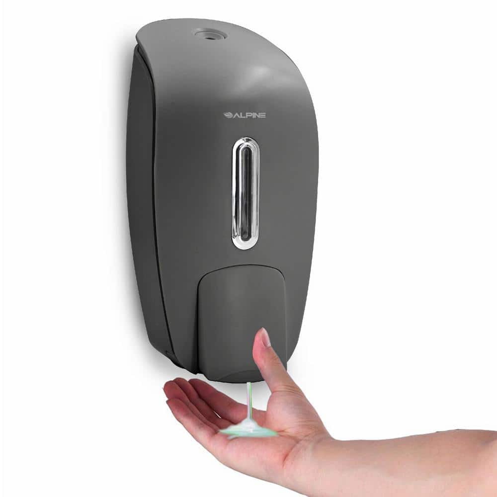 Alpine Industries 27 oz. Plastic Manual Push Surface-Mount Commercial Soap Dispenser, Gray