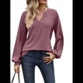 thumbnail image 2 of Camisetas de Larga para Mujer, Blusa con Escote en V Profundo, Elegantes e Informales, Moda 2025, Holgadas y Suaves, para Otoño e Invierno Rojo Ladrillo S, 2 of 10
