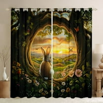 Castle Fairy Children Teens Female Men Kawaii Animal Rabbit Curtains Pack of 2 (42x84 Each),Chic Floral Flowers Curtains Blackout,Flying Butterflies Bedroom Curtains,Luxury Bedroom Decor