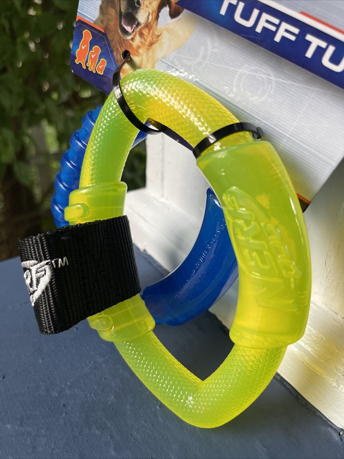 Nerf Dog 13in TPR Football Ring Tug Dog Toy Transparent Blue/Green