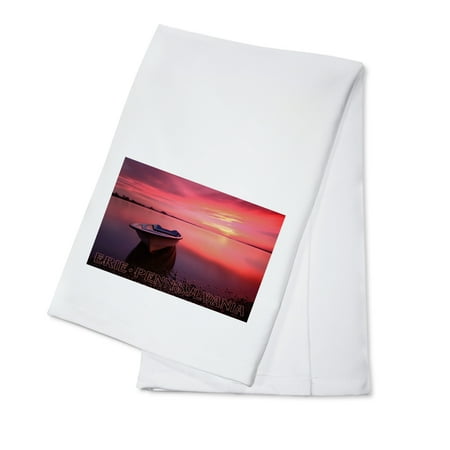 

Erie Pennsylvania Boat on Lake at Sunset (100% Cotton Tea Towel Decorative Hand Towel Kitchen and Home)