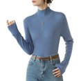 thumbnail image 2 of Women's Long Sleeve Turtleneck T Shirt Ribbed Knit Sweater Slim Fit Basic Casual Tee Tops, 2 of 9