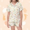 thumbnail image 4 of HNMKIU Girl Easter Outfit Easter Bunny Floral Print Girls Pajama Set Short Sleeve Button Down Top with Shorts Sleepwear Outfit Beige,8-9 Years, 4 of 4