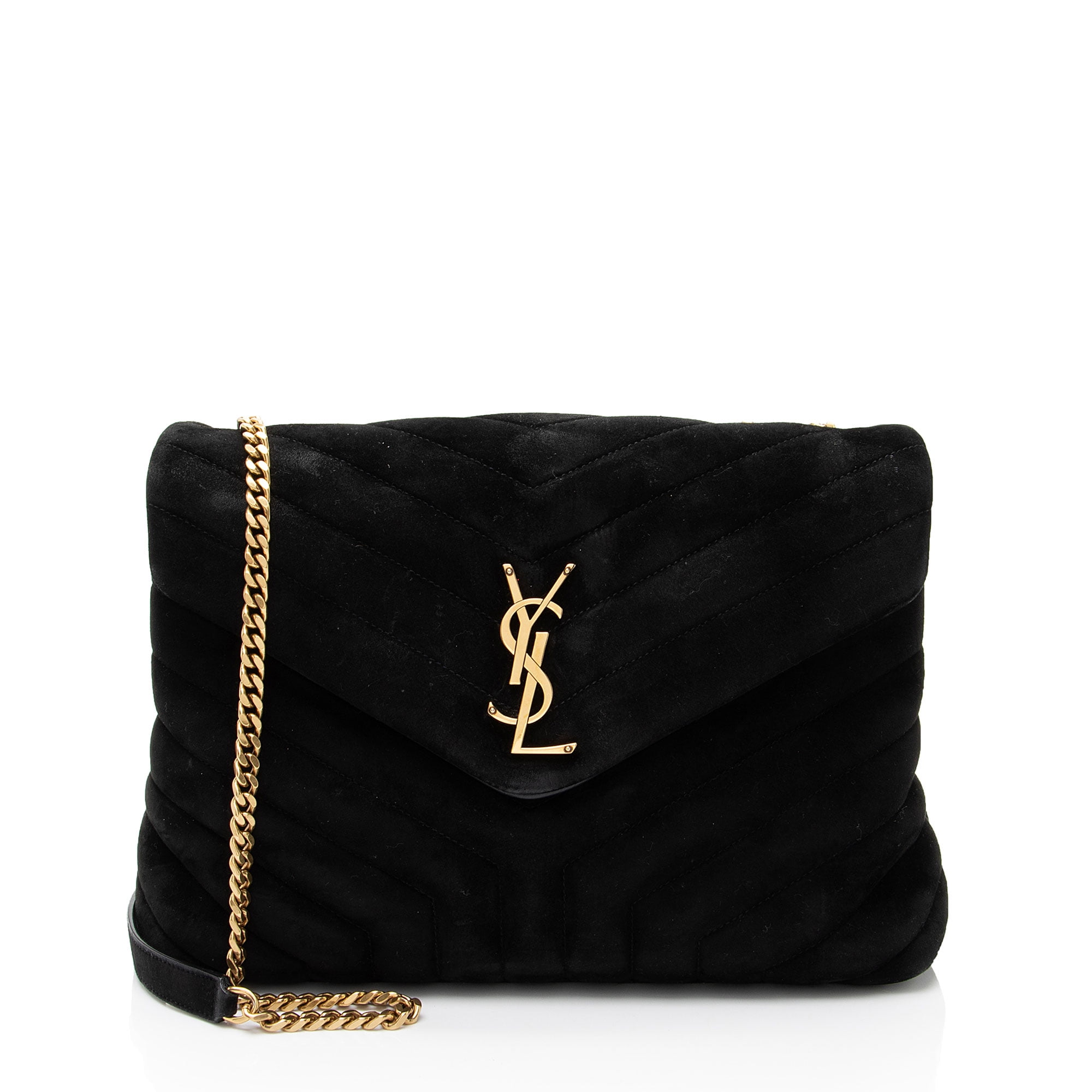 Pre-Owned Saint Laurent Suede Monogram LouLou Chain Medium Shoulder Bag