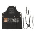 thumbnail image 1 of Black Canvas Hair Stylist Apron Salon PU Leather Waterproof Adjustable Barber Apron with Pockets, 1 of 15