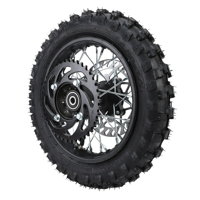10 Inch Tire Rim Assembly, 12mm Axle Hole Strong Traction Replacement Part Rear Wheel Rim Assembly Rubber Inner Tube for 50-110ml Dirt Pit Bike