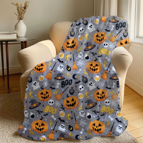 Witch Halloween Throw Blanket, Soft Plush Cozy Flannel Decorative Blanket for Party, Sofa, Bed, and Living Room Holiday Home Decor,Yellow