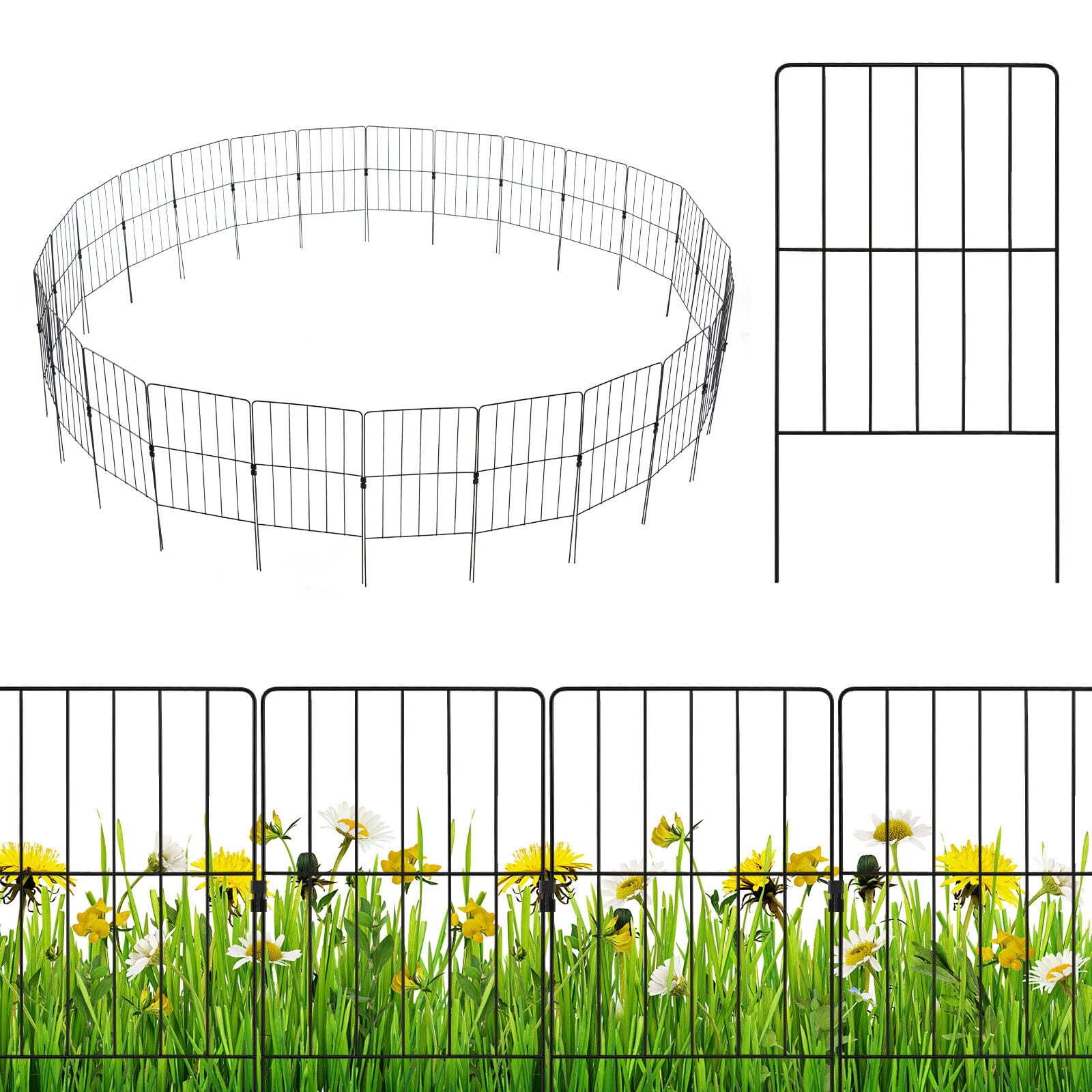 Amijoy 25 Pack Decorative Garden Fence, Total 27ft(L) x 24in (H) Garden Animal Barrier Fence, Rustproof Metal Wire Fencing
