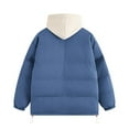 thumbnail image 3 of LpwkSSA Mens Winter Warm Down Coat Casual Fashion Fake Two Piece Jacket Hooded Color Blocked Long Sleeve Drawstring Winter Fake Two Piece Warm Jacket Blue L, 3 of 8