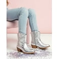 thumbnail image 3 of PatPat Girls Sliver Cowboy Boots Size 12, Mid Calf Platform Horse Riding Shoes Embroidered Pointed Toe Cowboy Boots with Side Zipper, 3 of 7