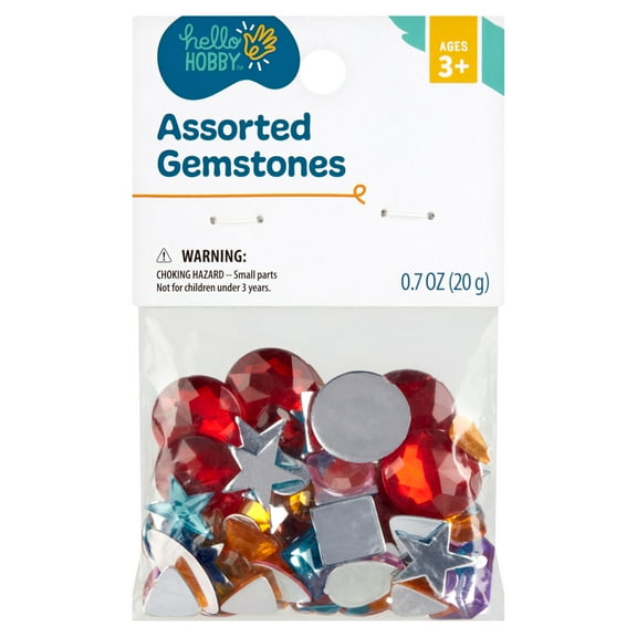 Hello Hobby Loose Gems for Crafting, Synthetic Round Rhinestones, Assorted Shapes & Colors, 0.7 oz.