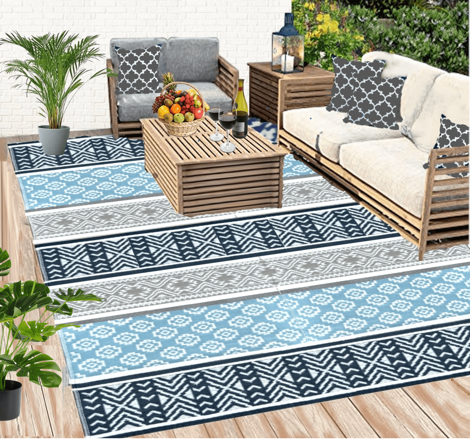 B-USA Outdoor Plastic Straw Patio Rugs-6'x9' Grey, Teal Reversible Mats Waterproof RV Camping 7018 Avoid returns please