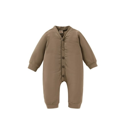 

hirigin Baby’s Fashion Solid Color V-neck Button down Long Sleeve Jumpsuit