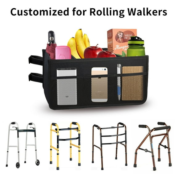 Zshan 1 Piece Black Large capacity walker bag cup holder foldable walker basket walker basket toddler hanging bag