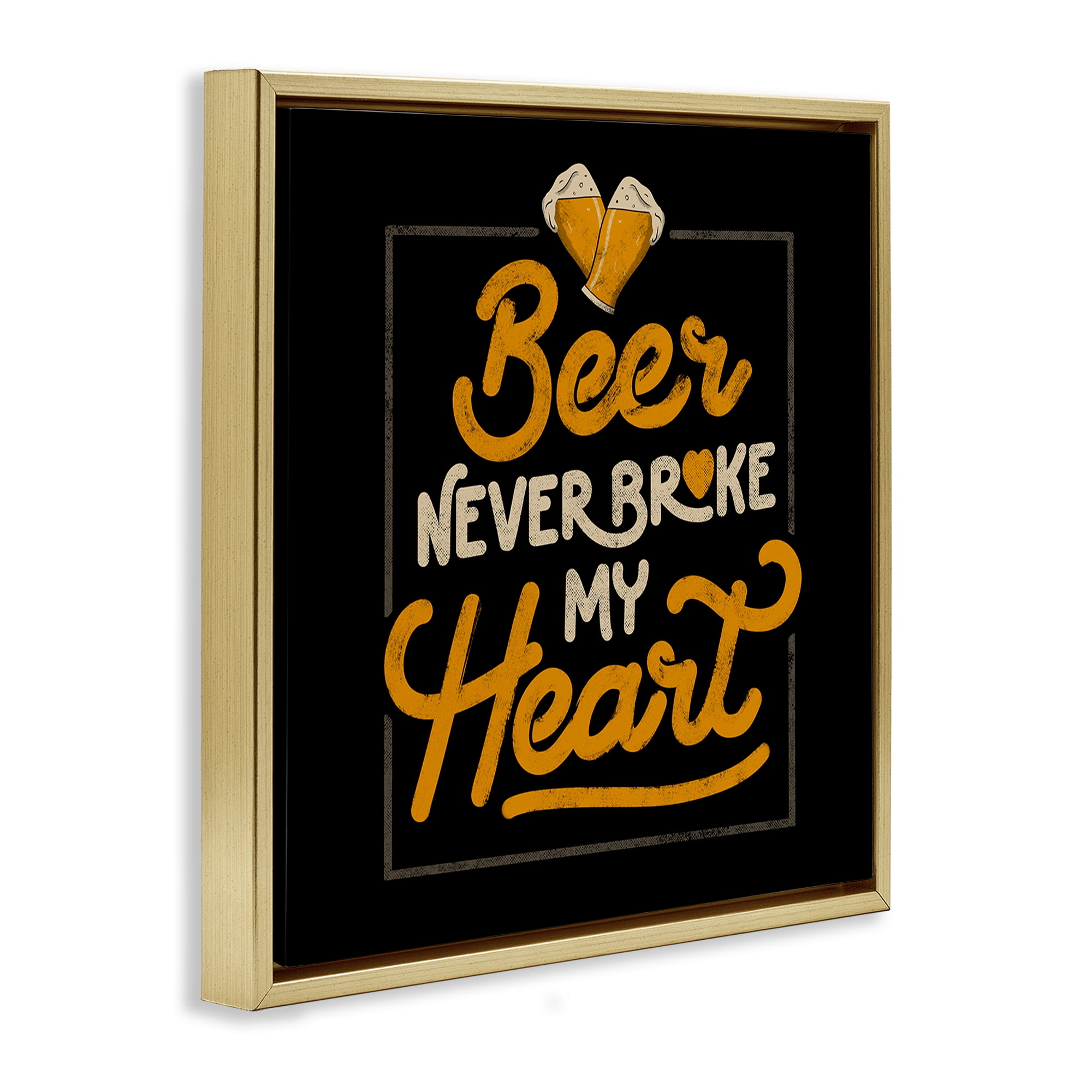 Stupell Industries Beer Never Broke My Heart Gold Framed Floater Canvas Wall Art, design by EduEly Designs