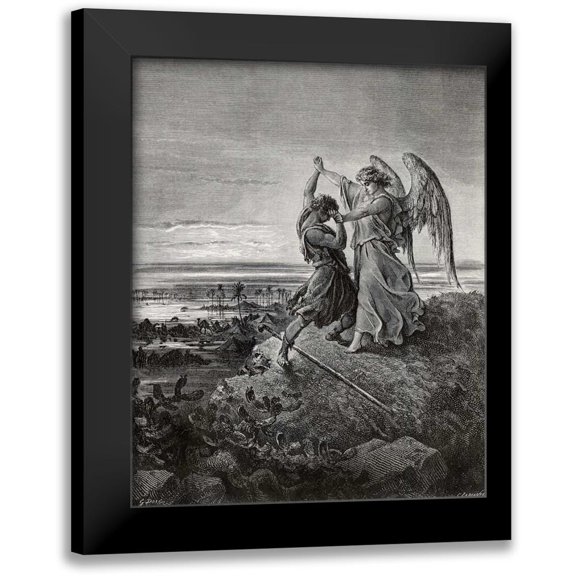 Dore, Gustave 12x14 Black Modern Framed Museum Art Print Titled - Jacob Wrestling With The Angel