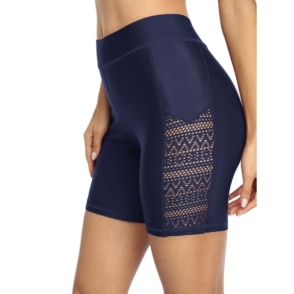 Alove Hollow Out Stretch Swim Bottoms High Waist Trunk For Women Swim Capri Pants With Linning Boardshorts