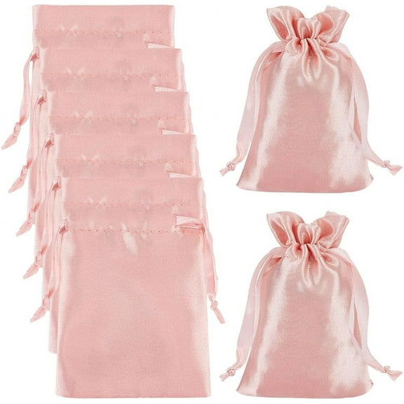 25Pcs Small Satin Jewelry Pouches 3.9x5.9 Inch Mini Cloth Gift Bags with Drawstring 15x10cm Rectangle Wedding Favor Pouch Storage Lavender Blush
