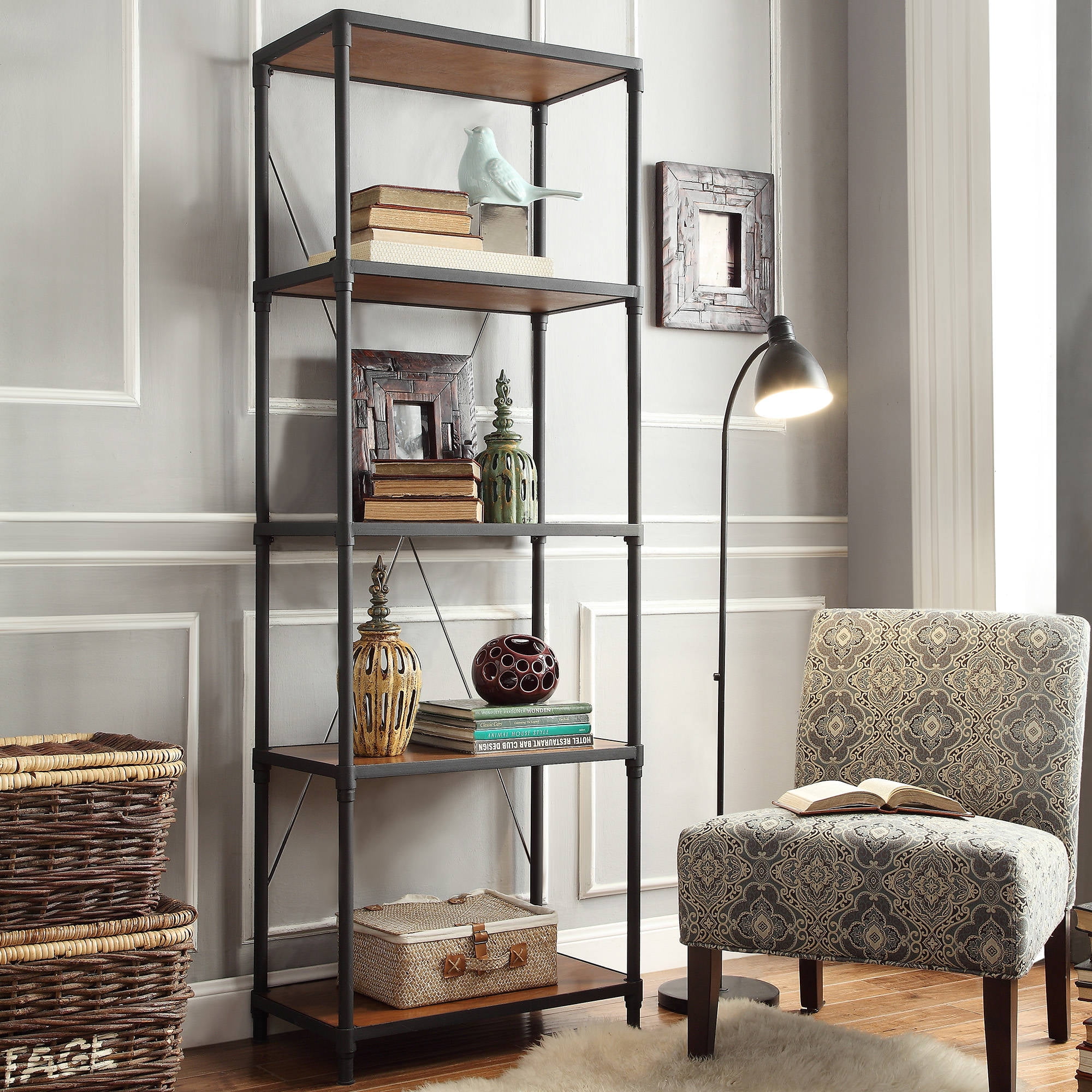 Weston Home Wood and Metal Small Bookcase