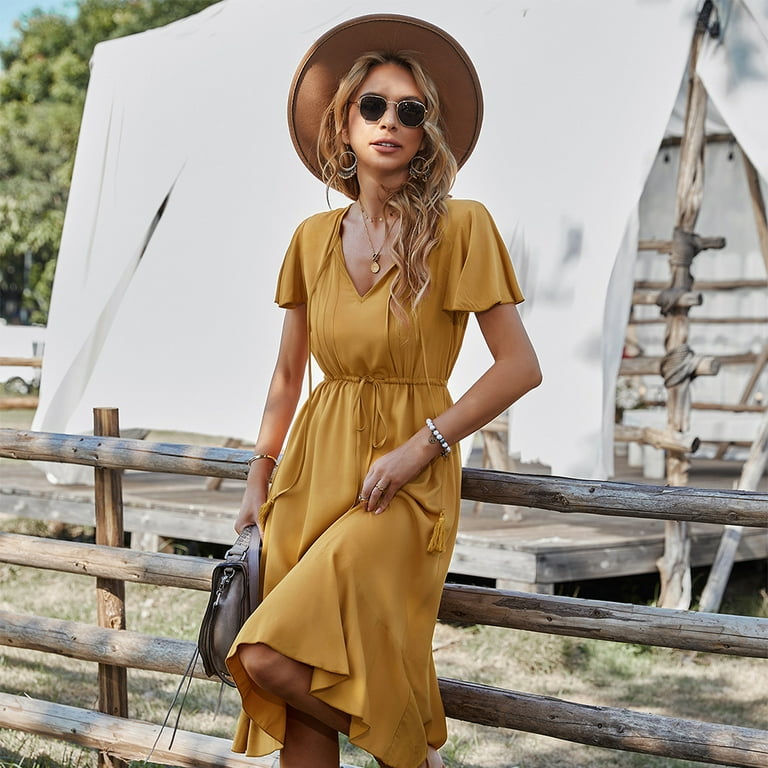v-neck casual summer dress Amazon.com: Womens Casual Summer Mini Dresses Twist Front V Neck A Line  Dresses Trendy Short Sleeve High Waisted Ruffle Sundress(Black,Small) :  Sports & Outdoors