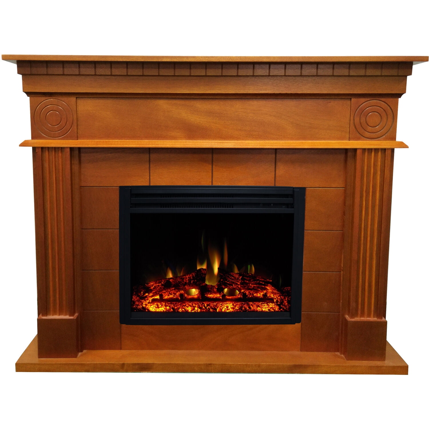 Freestanding White Electric Fireplace Heater Log Wood Burning Flame Stove LED 