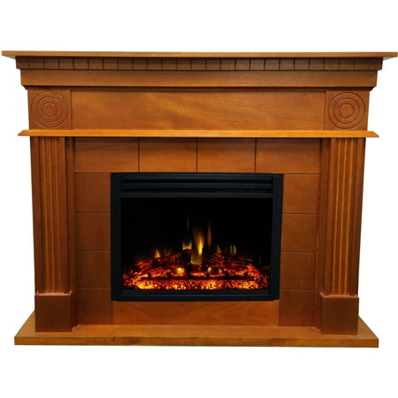 

Hanover 47.8-Inch York Electric Fireplace Mantel with Deep Log Insert and Multi-color Flame Display Teak