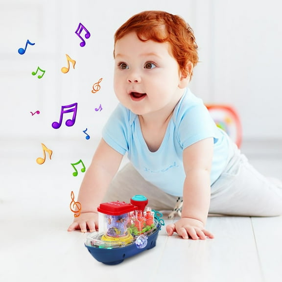 YingYouFu Transparent Toy Car for Toddlers - Battery-Operated Ship Mechanical Toy with Visible Moving Gears and Led Lights, Educational, Funny, and Interactive for Kids, Safe for Toddlers