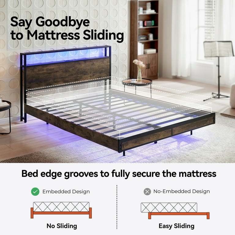 Sailvan Full Size Bed Frame with LED Lights & USB Charging, Brown photo 5