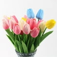 thumbnail image 4 of 5 Pcs Artificial Flowers Faux Tulip Stems Real Feel PU Tulips for Easter Spring Wreath Wedding Bouquet Centerpiece Floral Arrangement Cemetery Table Décor 13.39" Tall, 4 of 7