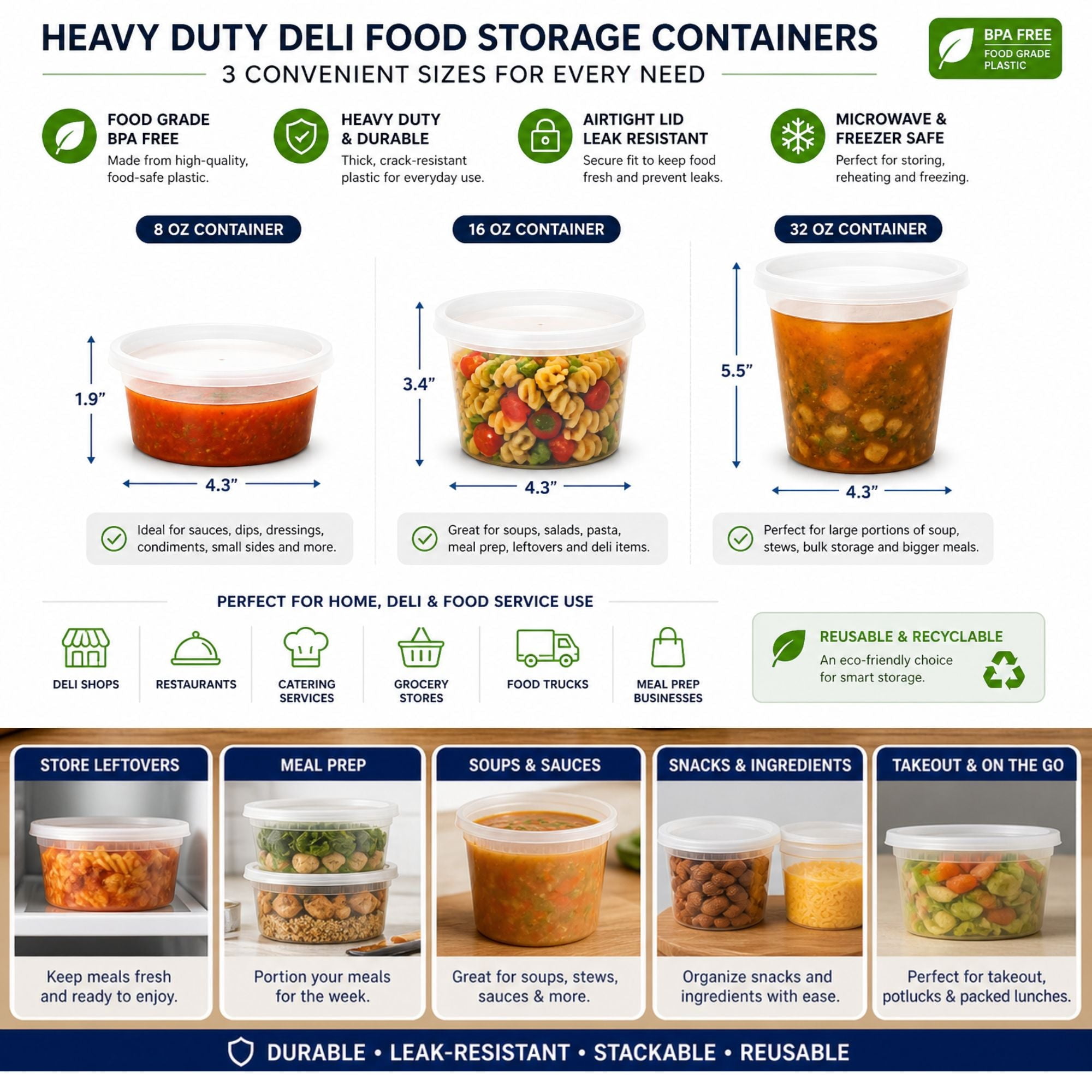Heavy Duty Deli Containers with Lids | Airtight Food Storage Containers | Clear Kitchen Organizing Leak Proof, BPA-free 16 oz, Heavy Duty | Set of 480