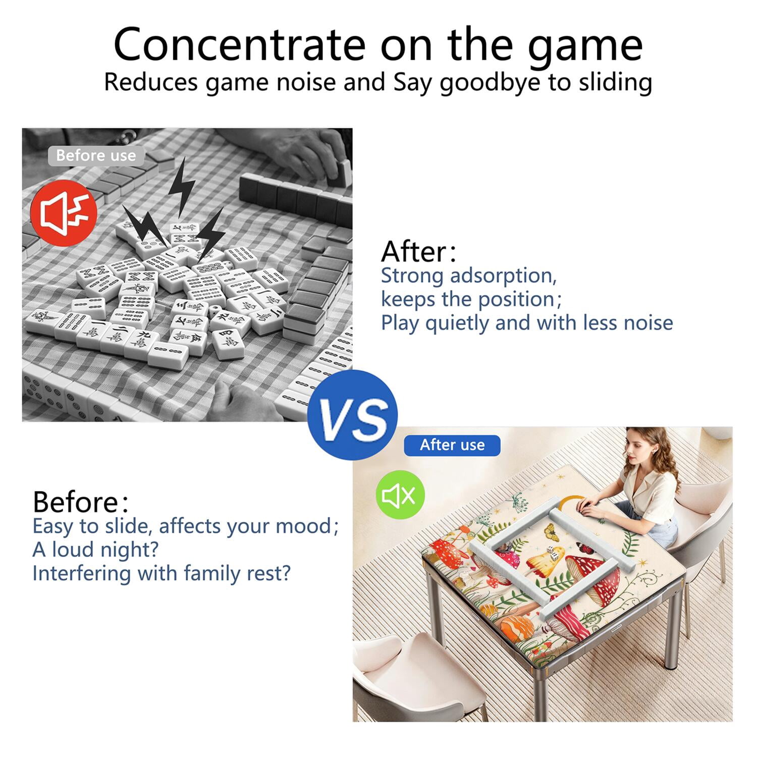 31.5 Inch Botanical Style Mahjong Mat Made of Rubber with Anti-Slip Non-Skid Backing and Noise Reduction Technology for Multi-Purpose Game Table Use