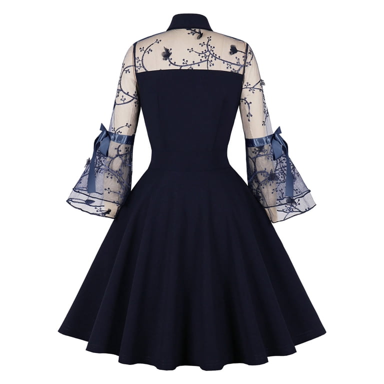 Jiyugala Women's Vintage 1950s Dress Retro Polka Dot 50s 60s Halter Dress Hepburn Cocktail Swing Party Dresses Gowns, Size: Large, Blue