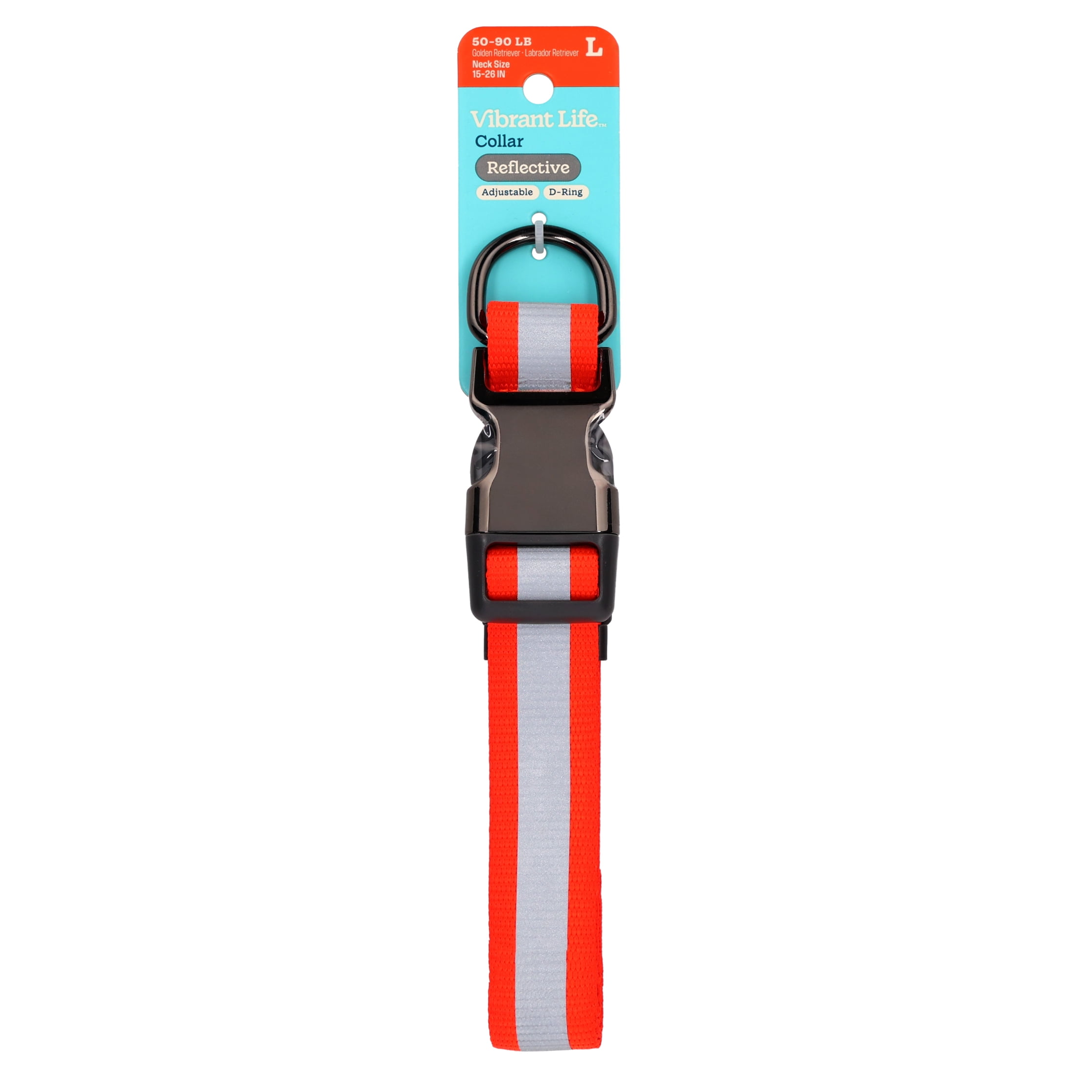 Vibrant Life Nylon Reflective Adjustable Dog Collar, Orange, Large