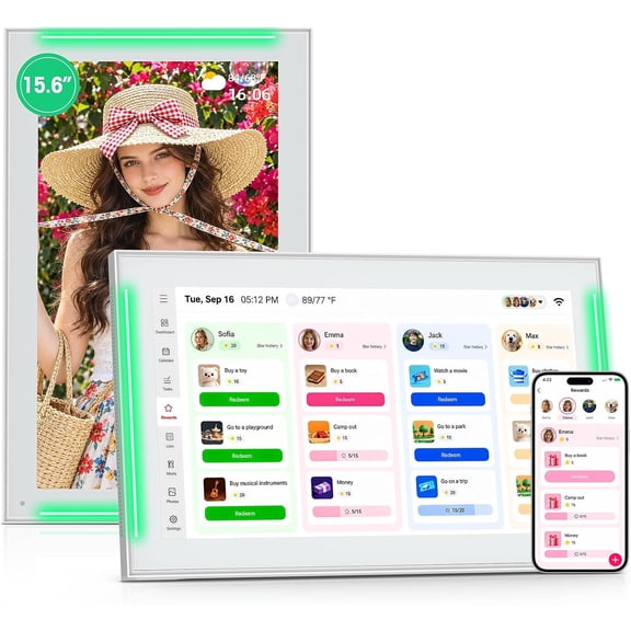 NGTeco 15.6" Smart Digital Calendar, No-Subscription Family Wall Planner, Calendar Sync, Meal Planning, Photo Display,Gift